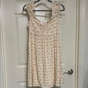 Pink Rose Sleeveless Midi Dress in Cream Lilac Tan Smocked Lightweight Spring S